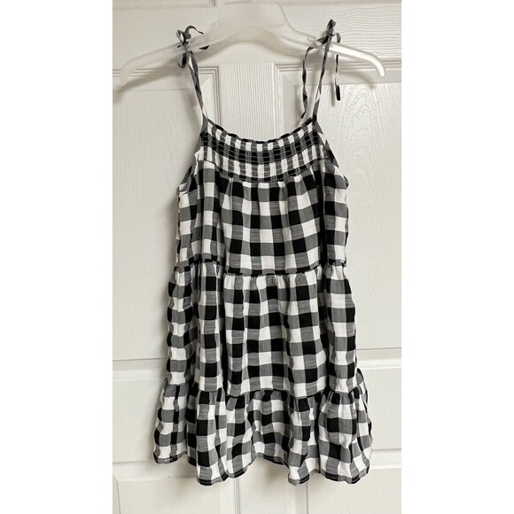 Women’s Forever 21 Small Black White Buffalo Check Plaid Layered Ruffle Dress - Picture 1 of 7